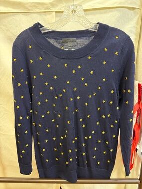 J. Crew Navy Crewneck Sweater with Yellow Star Print